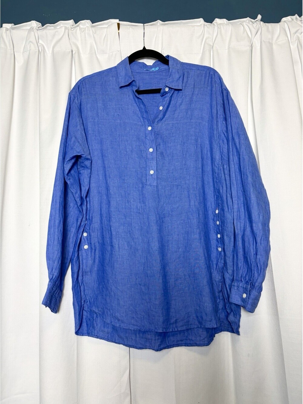 J. McLaughlin Fallon Popover Linen Blue Long Sleeve Button Down Size S $128 - Picture 2 of 8
